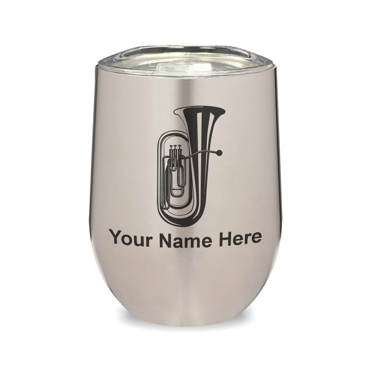 LaserGram Double Wall Stainless Steel Wine Glass, Tuba, Personalized Engraving Included