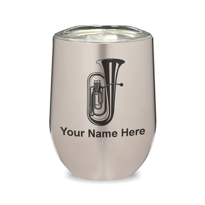 LaserGram Double Wall Stainless Steel Wine Glass, Tuba, Personalized Engraving Included