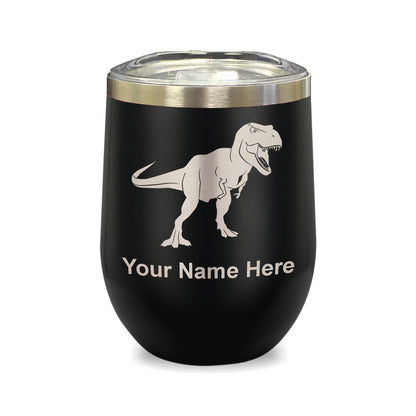 LaserGram Double Wall Stainless Steel Wine Glass, Tyrannosaurus Rex Dinosaur, Personalized Engraving Included