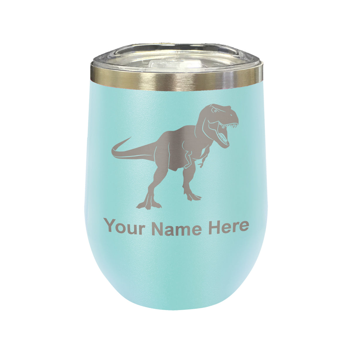 LaserGram Double Wall Stainless Steel Wine Glass, Tyrannosaurus Rex Dinosaur, Personalized Engraving Included