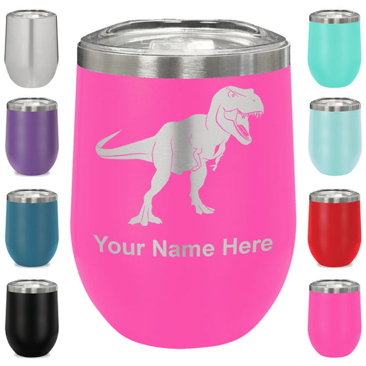 LaserGram Double Wall Stainless Steel Wine Glass, Tyrannosaurus Rex Dinosaur, Personalized Engraving Included