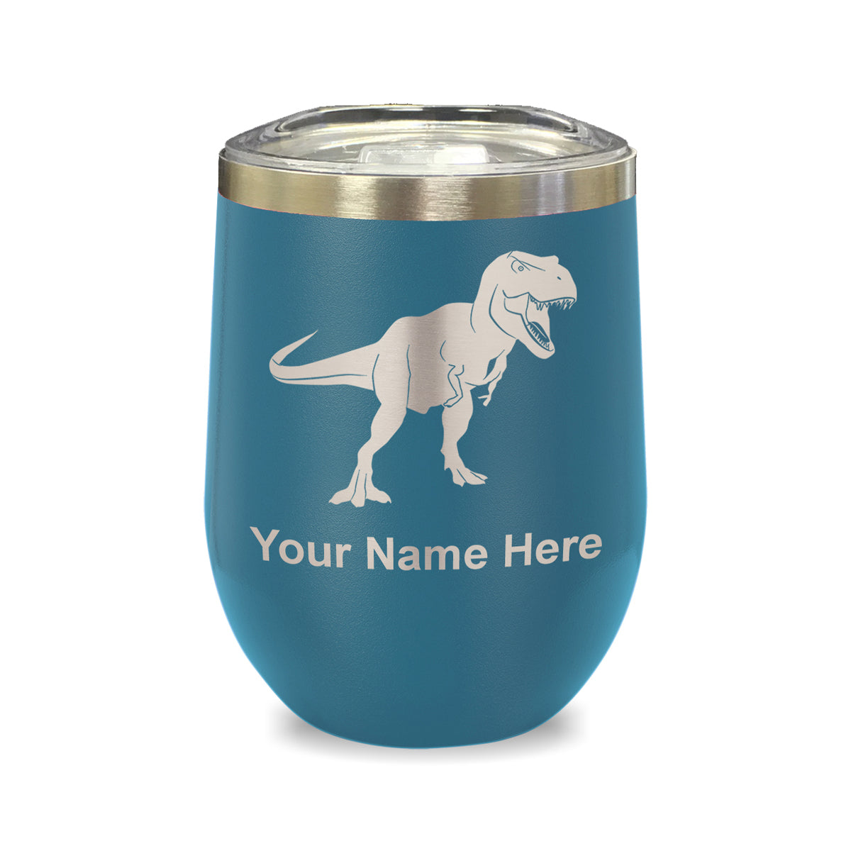 LaserGram Double Wall Stainless Steel Wine Glass, Tyrannosaurus Rex Dinosaur, Personalized Engraving Included