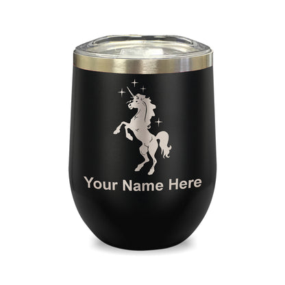 LaserGram Double Wall Stainless Steel Wine Glass, Unicorn, Personalized Engraving Included
