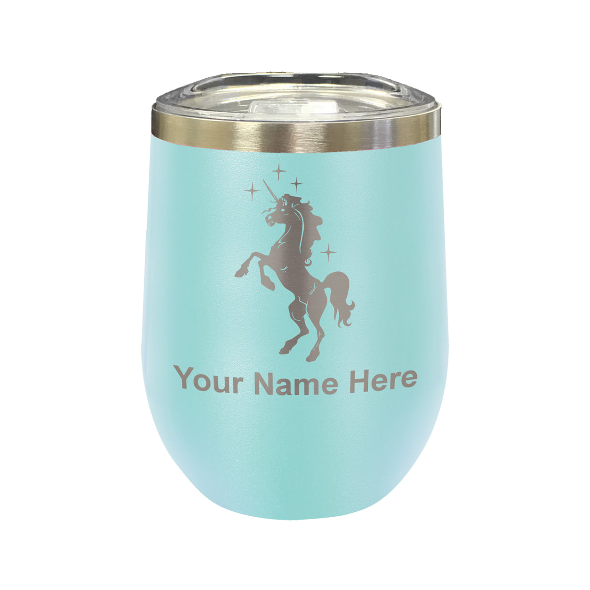 LaserGram Double Wall Stainless Steel Wine Glass, Unicorn, Personalized Engraving Included