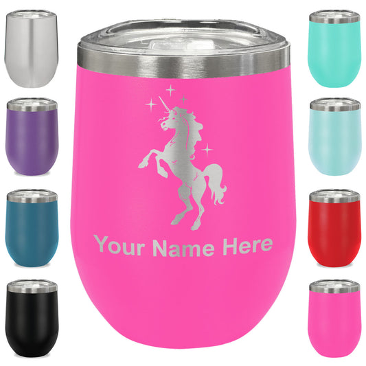 LaserGram Double Wall Stainless Steel Wine Glass, Unicorn, Personalized Engraving Included
