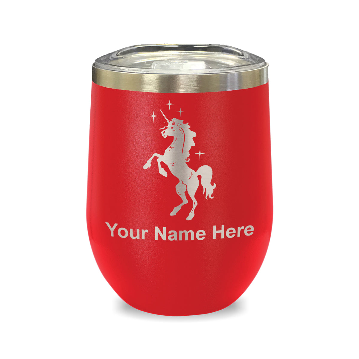 LaserGram Double Wall Stainless Steel Wine Glass, Unicorn, Personalized Engraving Included