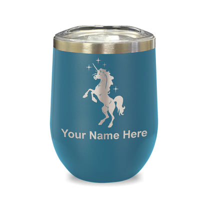 LaserGram Double Wall Stainless Steel Wine Glass, Unicorn, Personalized Engraving Included