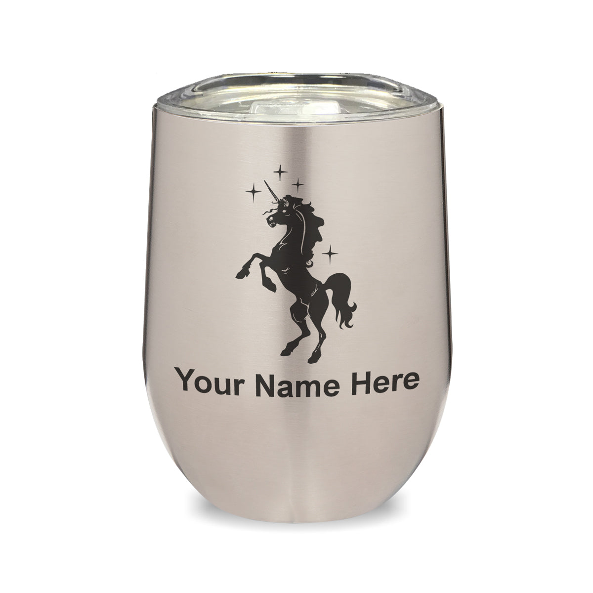 LaserGram Double Wall Stainless Steel Wine Glass, Unicorn, Personalized Engraving Included
