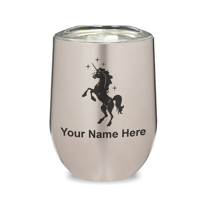 LaserGram Double Wall Stainless Steel Wine Glass, Unicorn, Personalized Engraving Included