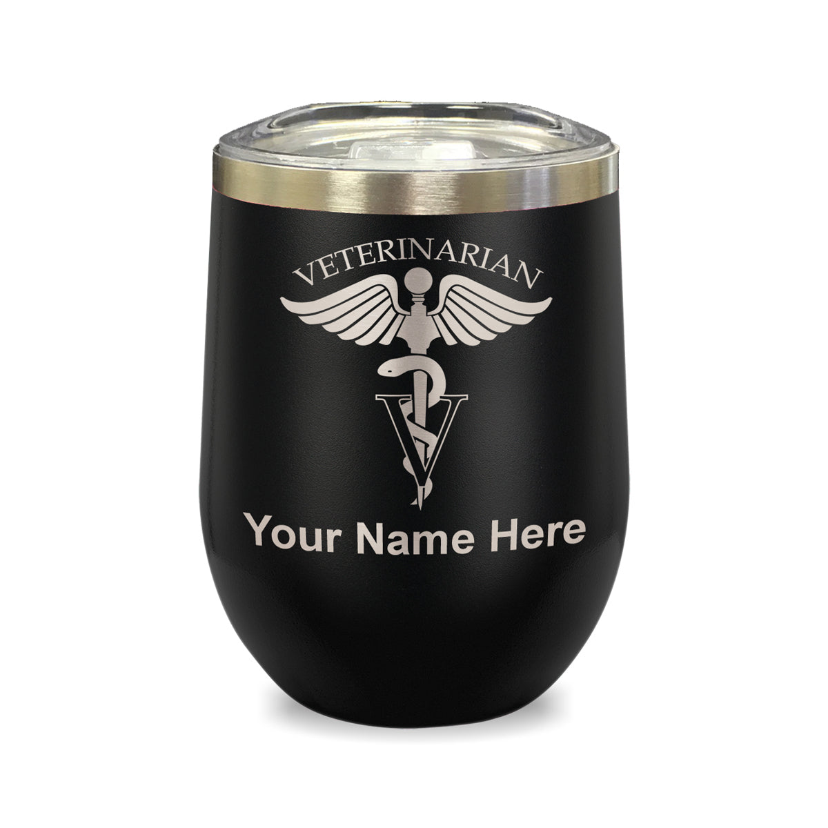 LaserGram Double Wall Stainless Steel Wine Glass, Veterinarian, Personalized Engraving Included