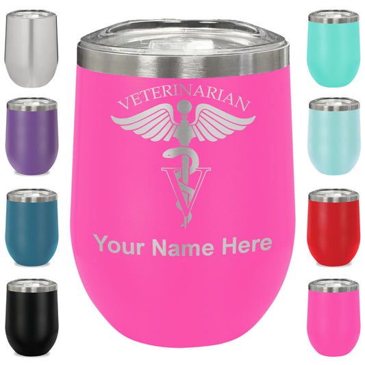 LaserGram Double Wall Stainless Steel Wine Glass, Veterinarian, Personalized Engraving Included