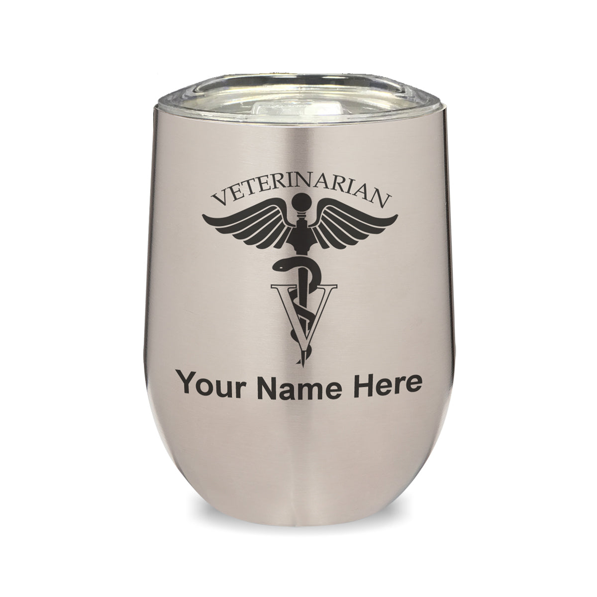 LaserGram Double Wall Stainless Steel Wine Glass, Veterinarian, Personalized Engraving Included