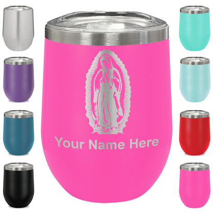 LaserGram Double Wall Stainless Steel Wine Glass, Virgen de Guadalupe, Personalized Engraving Included
