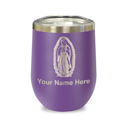 LaserGram Double Wall Stainless Steel Wine Glass, Virgen de Guadalupe, Personalized Engraving Included