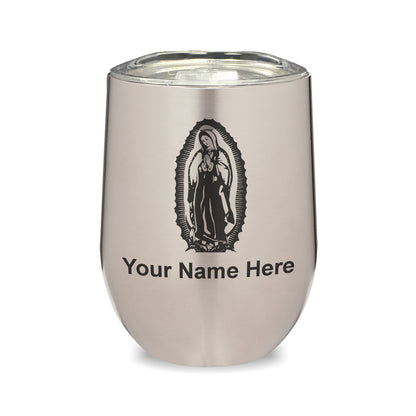 LaserGram Double Wall Stainless Steel Wine Glass, Virgen de Guadalupe, Personalized Engraving Included