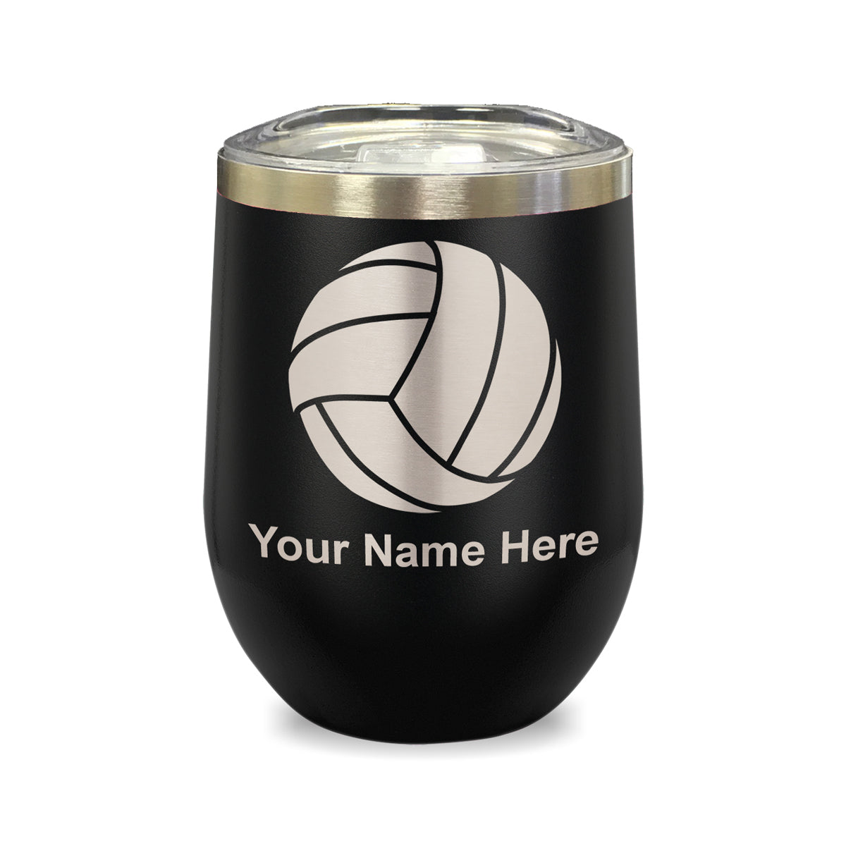 LaserGram Double Wall Stainless Steel Wine Glass, Volleyball Ball, Personalized Engraving Included