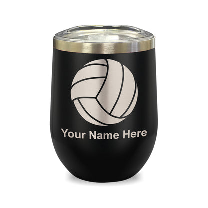 LaserGram Double Wall Stainless Steel Wine Glass, Volleyball Ball, Personalized Engraving Included