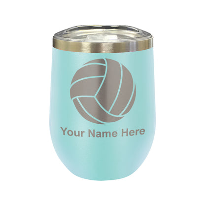 LaserGram Double Wall Stainless Steel Wine Glass, Volleyball Ball, Personalized Engraving Included