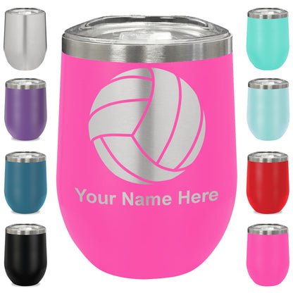 LaserGram Double Wall Stainless Steel Wine Glass, Volleyball Ball, Personalized Engraving Included