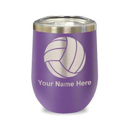 LaserGram Double Wall Stainless Steel Wine Glass, Volleyball Ball, Personalized Engraving Included