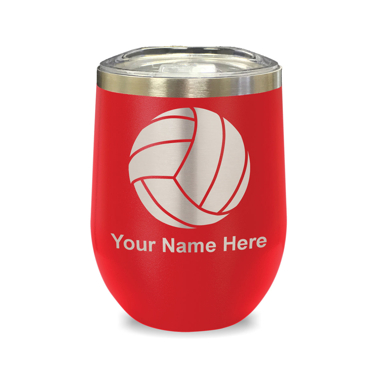 LaserGram Double Wall Stainless Steel Wine Glass, Volleyball Ball, Personalized Engraving Included