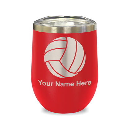 LaserGram Double Wall Stainless Steel Wine Glass, Volleyball Ball, Personalized Engraving Included