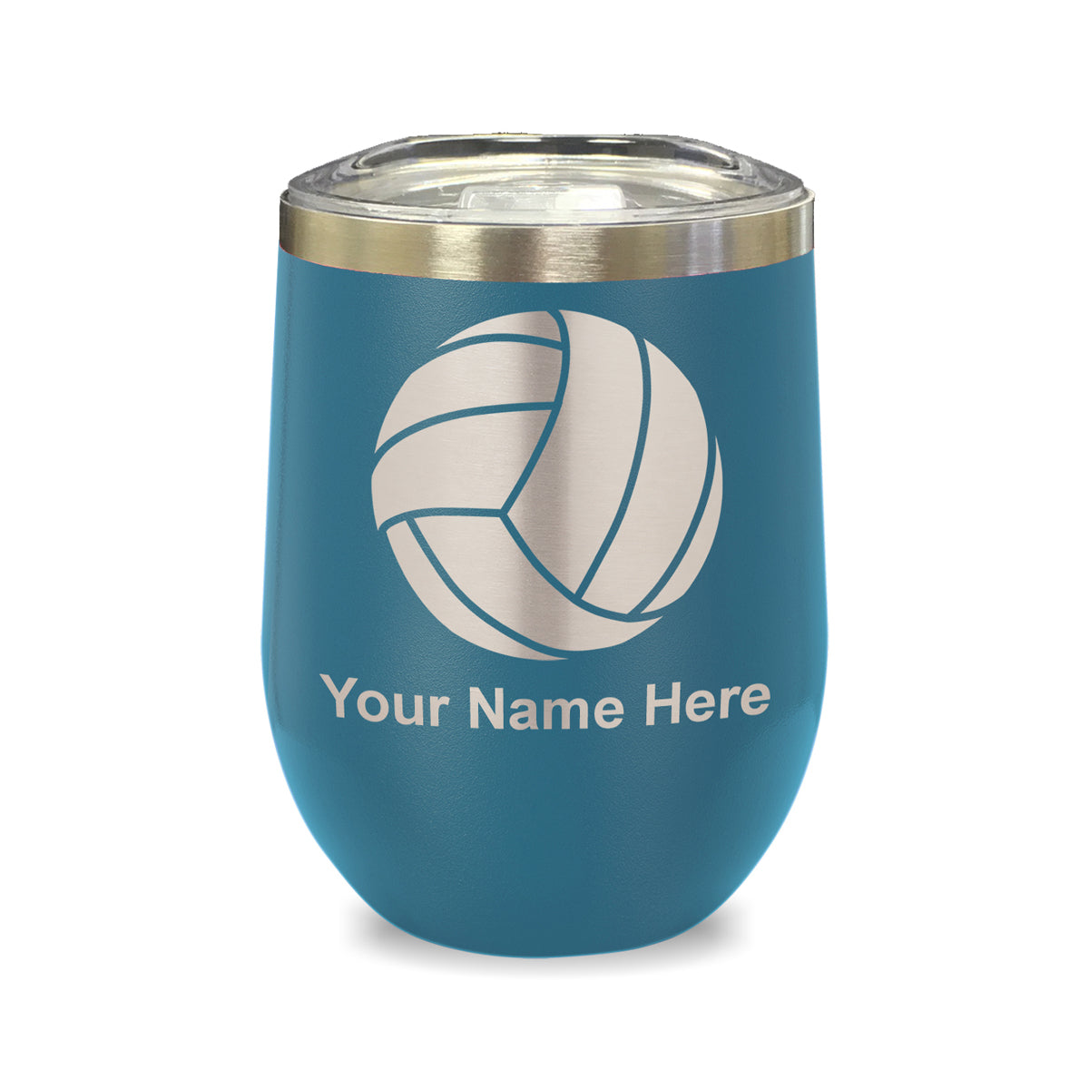 LaserGram Double Wall Stainless Steel Wine Glass, Volleyball Ball, Personalized Engraving Included