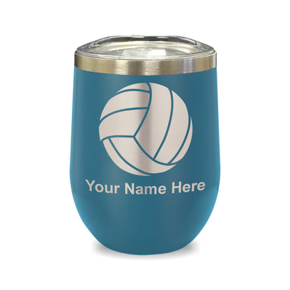 LaserGram Double Wall Stainless Steel Wine Glass, Volleyball Ball, Personalized Engraving Included
