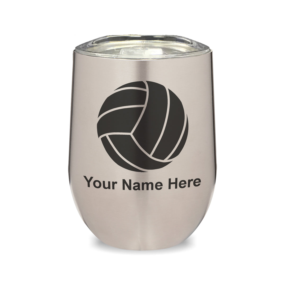 LaserGram Double Wall Stainless Steel Wine Glass, Volleyball Ball, Personalized Engraving Included