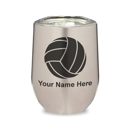 LaserGram Double Wall Stainless Steel Wine Glass, Volleyball Ball, Personalized Engraving Included