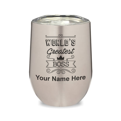LaserGram Double Wall Stainless Steel Wine Glass, World's Greatest Boss, Personalized Engraving Included