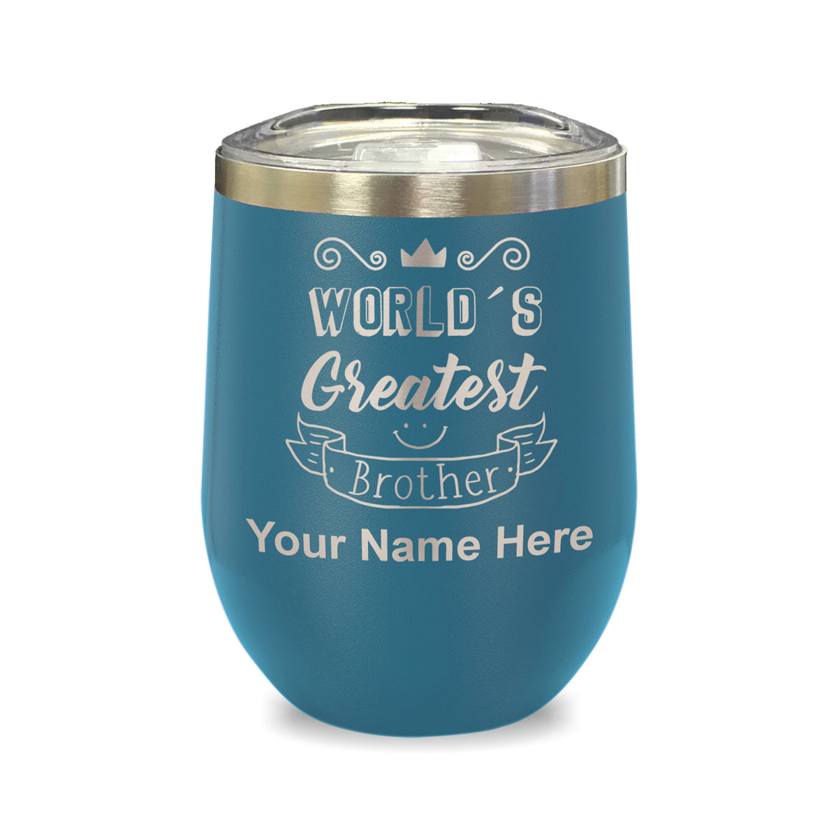 LaserGram Double Wall Stainless Steel Wine Glass, World's Greatest Brother, Personalized Engraving Included