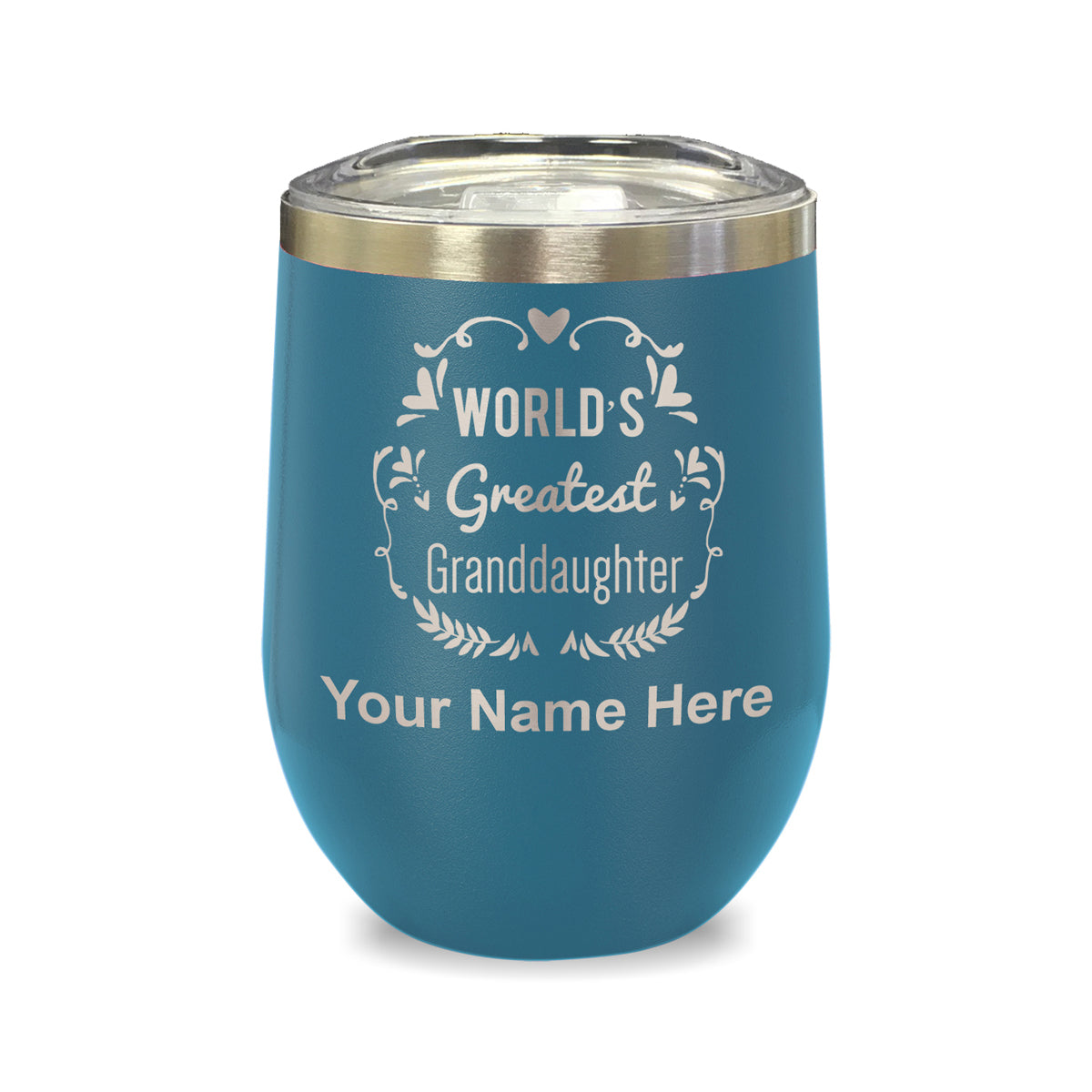 LaserGram Double Wall Stainless Steel Wine Glass, World's Greatest Granddaughter, Personalized Engraving Included