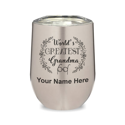 LaserGram Double Wall Stainless Steel Wine Glass, World's Greatest Grandma, Personalized Engraving Included