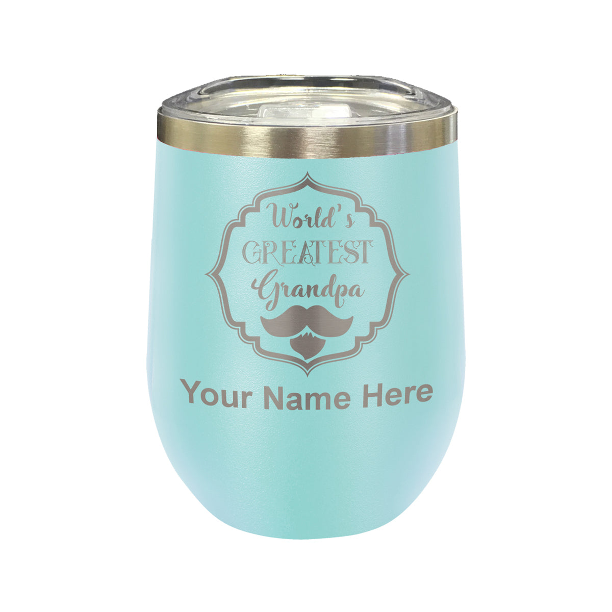 LaserGram Double Wall Stainless Steel Wine Glass, World's Greatest Grandpa, Personalized Engraving Included
