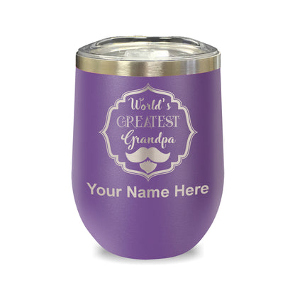 LaserGram Double Wall Stainless Steel Wine Glass, World's Greatest Grandpa, Personalized Engraving Included