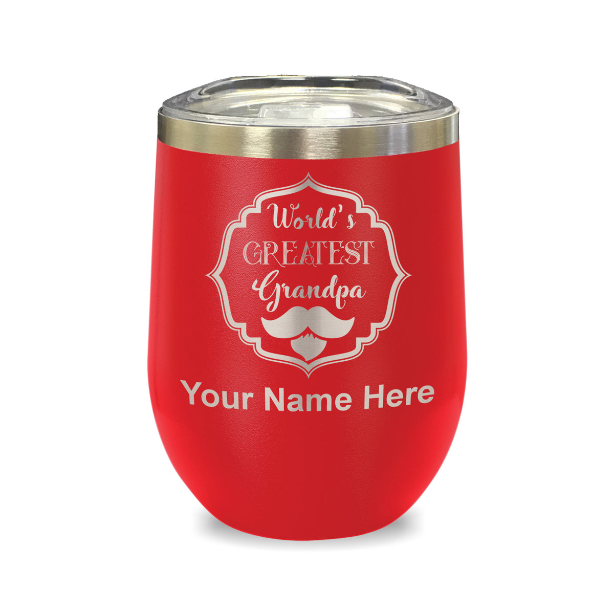 LaserGram Double Wall Stainless Steel Wine Glass, World's Greatest Grandpa, Personalized Engraving Included
