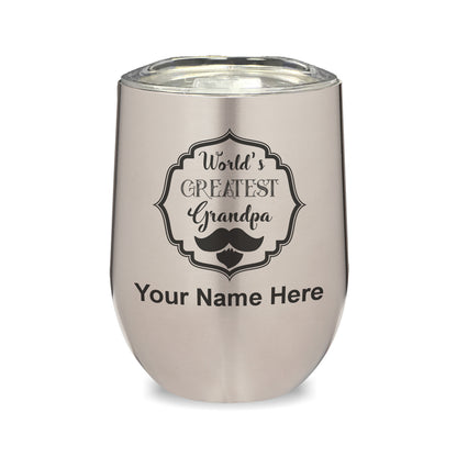 LaserGram Double Wall Stainless Steel Wine Glass, World's Greatest Grandpa, Personalized Engraving Included