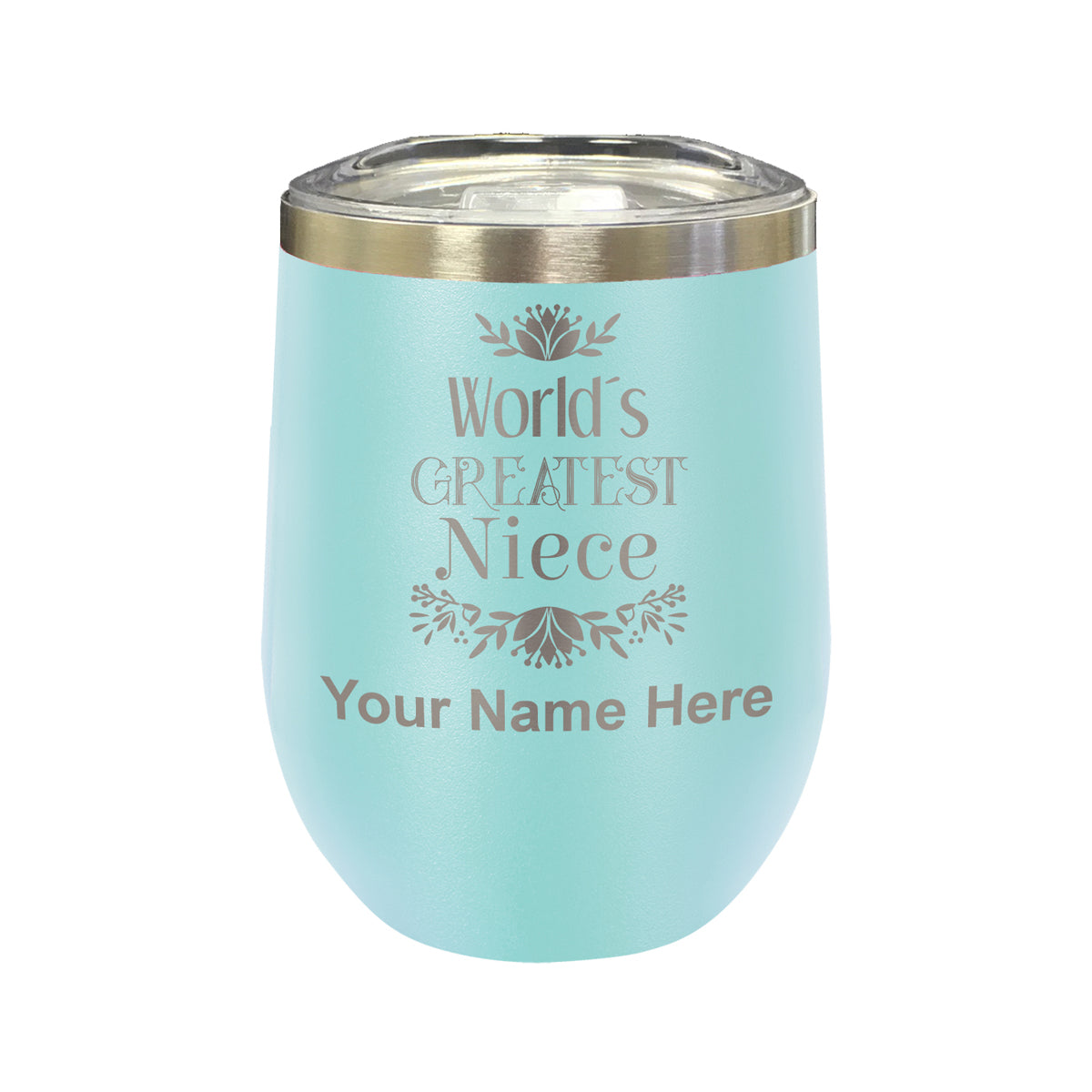 LaserGram Double Wall Stainless Steel Wine Glass, World's Greatest Niece, Personalized Engraving Included