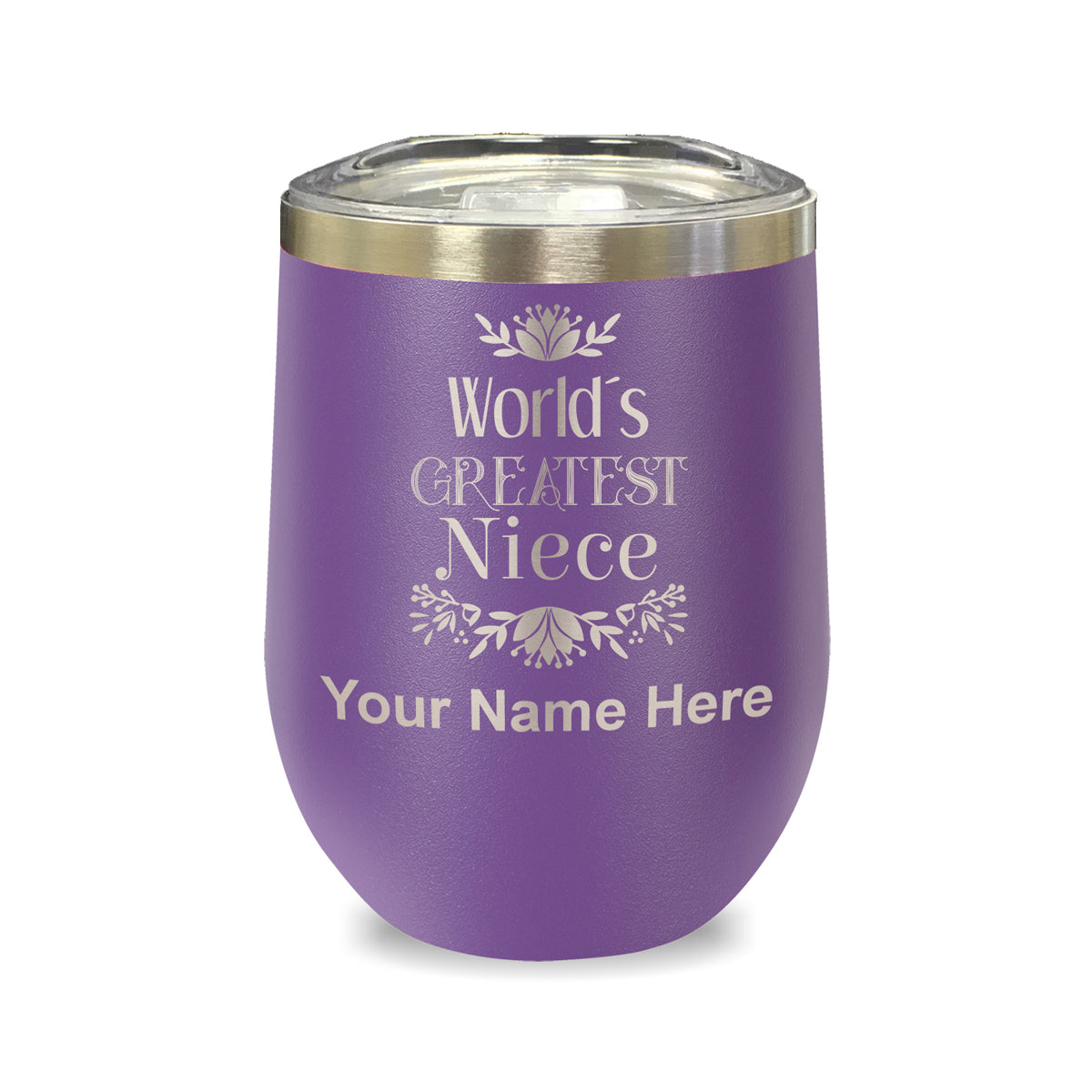 LaserGram Double Wall Stainless Steel Wine Glass, World's Greatest Niece, Personalized Engraving Included