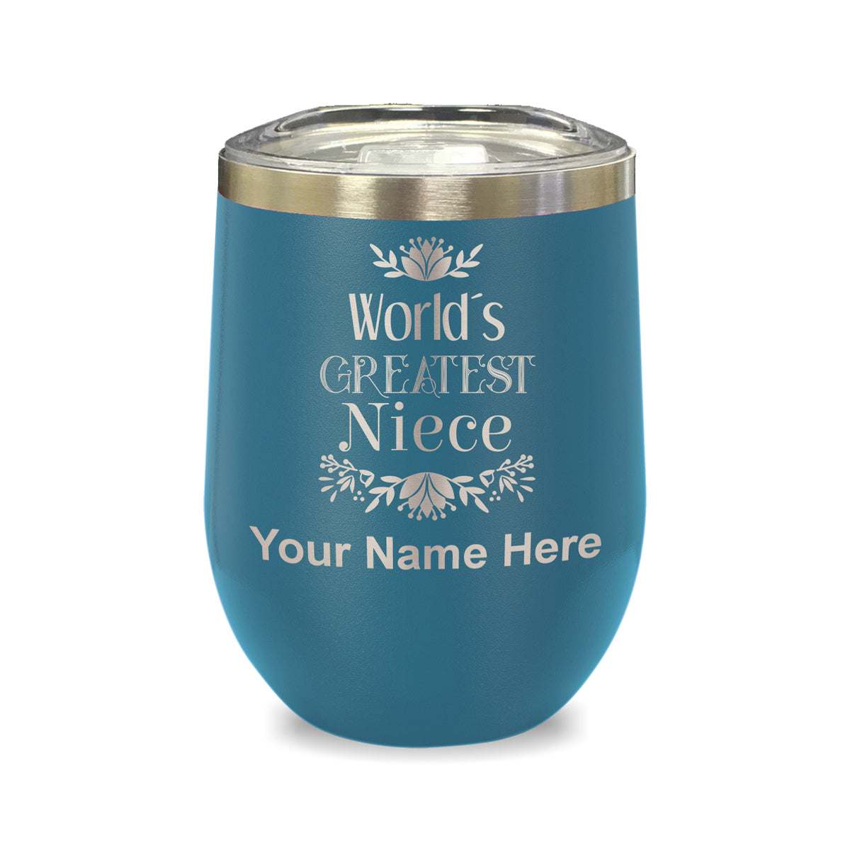LaserGram Double Wall Stainless Steel Wine Glass, World's Greatest Niece, Personalized Engraving Included