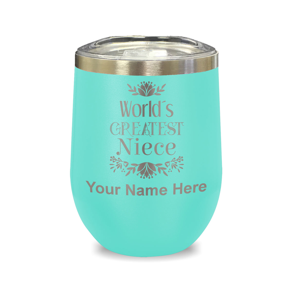 LaserGram Double Wall Stainless Steel Wine Glass, World's Greatest Niece, Personalized Engraving Included