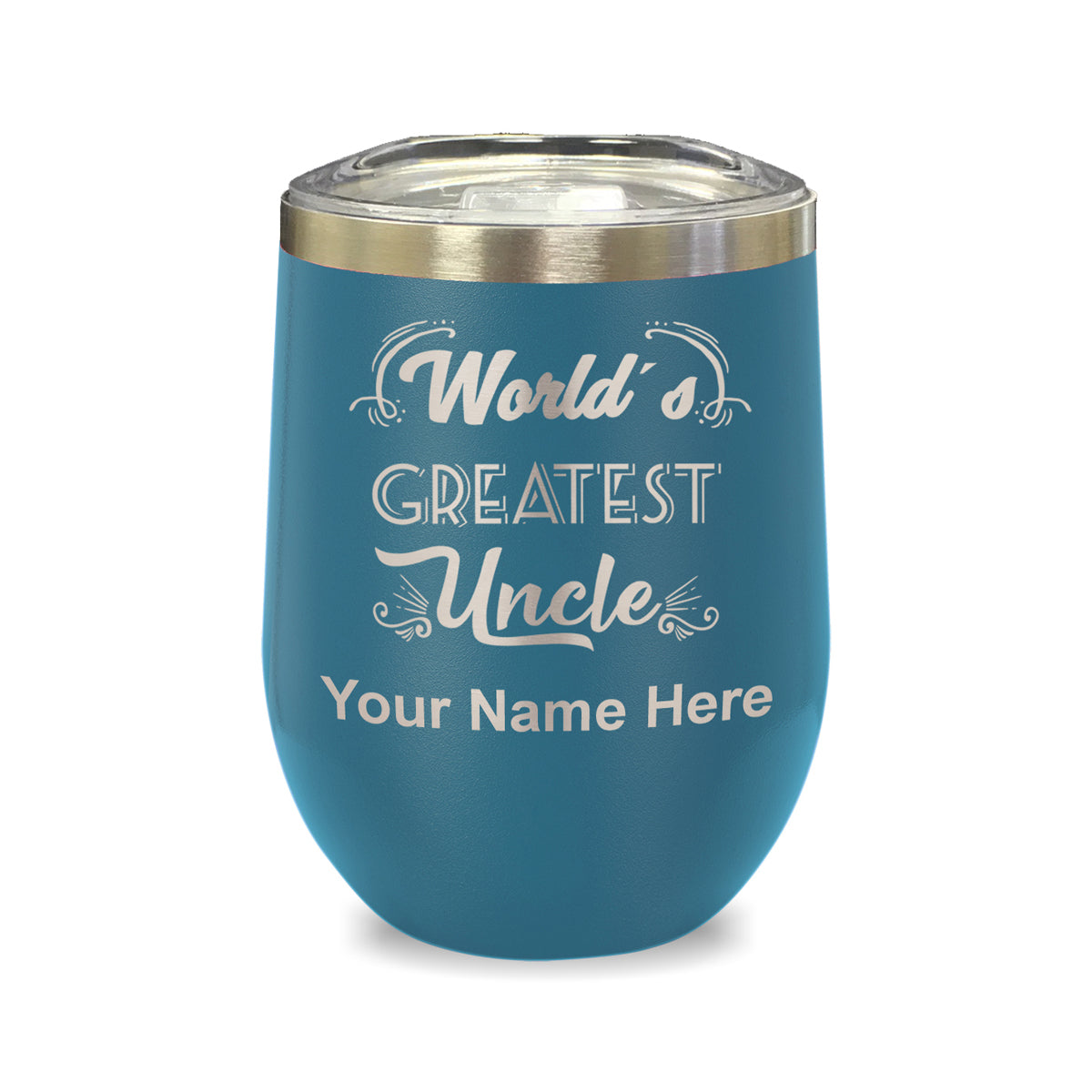 LaserGram Double Wall Stainless Steel Wine Glass, World's Greatest Uncle, Personalized Engraving Included