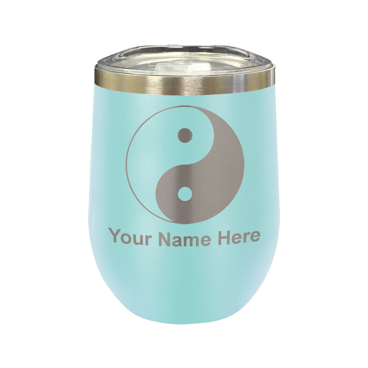 LaserGram Double Wall Stainless Steel Wine Glass, Yin Yang, Personalized Engraving Included