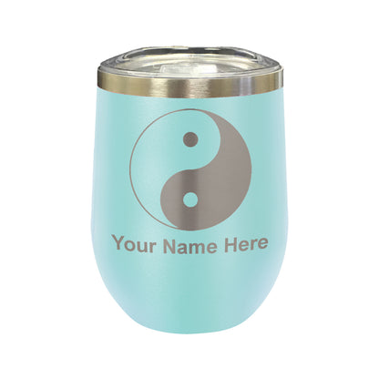 LaserGram Double Wall Stainless Steel Wine Glass, Yin Yang, Personalized Engraving Included