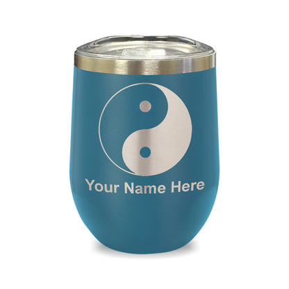 LaserGram Double Wall Stainless Steel Wine Glass, Yin Yang, Personalized Engraving Included
