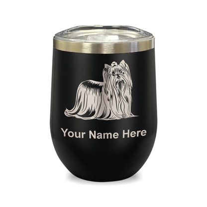LaserGram Double Wall Stainless Steel Wine Glass, Yorkshire Terrier Dog, Personalized Engraving Included