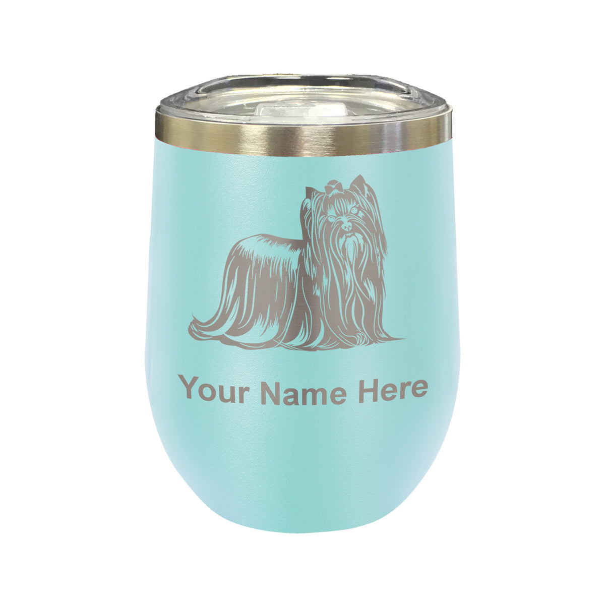 LaserGram Double Wall Stainless Steel Wine Glass, Yorkshire Terrier Dog, Personalized Engraving Included