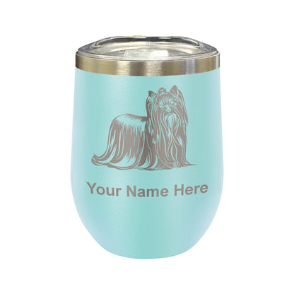 LaserGram Double Wall Stainless Steel Wine Glass, Yorkshire Terrier Dog, Personalized Engraving Included