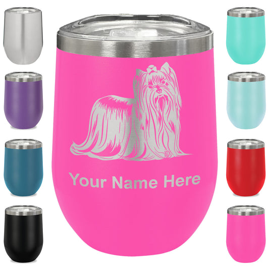 LaserGram Double Wall Stainless Steel Wine Glass, Yorkshire Terrier Dog, Personalized Engraving Included